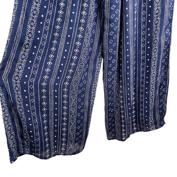 Sadie & Sage Pants Wide Leg Pants Navy Cream Small Lined Belted Boho New - Picture 9 of 13